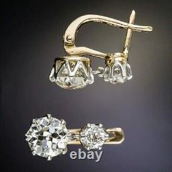 3Ct Round Cut Lab Created Diamond Drop Dangle Earrings 14K Yellow Gold Plated