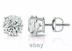 3Ct Round Lab Created Diamond Solitaire Screw Back Earrings Solid 14K White Gold
