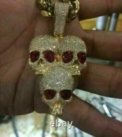 3Ct Round Ruby/Cubic Zircon Three Skull Head Pendant 925 Yellow Sterling Silver