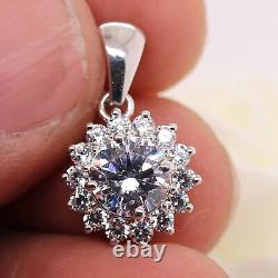 3Ct Round Simulated Diamond Halo Pendant 14K White Gold Plated 18'' Free Chain