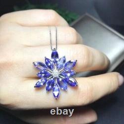 3.00 Ct Marquise Lab-Created Tanzanite Flower Pendant In 14K White Gold Plated