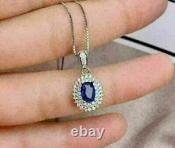 3.00 Ct Oval Cut Simulated Sapphire Women's Fancy Pendant 14K White Gold Plated