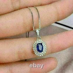 3.00 Ct Oval Cut Simulated Sapphire Women's Fancy Pendant 14K White Gold Plated