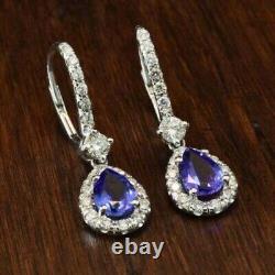 3.00 Ct Pear Cut Simulated Blue Tanzanite Drop Earrings In 14k White Gold Plated
