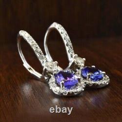3.00 Ct Pear Cut Simulated Blue Tanzanite Drop Earrings In 14k White Gold Plated