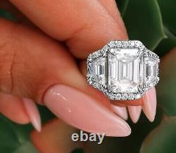 3.25CT Moissanite Emerald Cut Three Stone Engagement Ring 14K White Gold Plated
