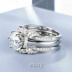 3.2 Ct Simulated Diamond Breathtaking Wedding Trio Set Ring 14k White Gold Over