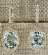 3.30ct Oval Lab Created Aquamarine Dangle Earrings 14k Yellow Gold Silver Plated