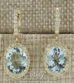 3.30Ct Oval Lab Created Aquamarine Dangle Earrings 14K Yellow Gold Silver Plated