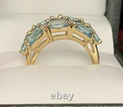 3.5CT Beautiful Emerald Cut Aquamarine Diamond Cluster 14k Yellow Gold Over Ring
