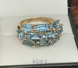 3.5CT Beautiful Emerald Cut Aquamarine Diamond Cluster 14k Yellow Gold Over Ring