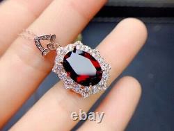 3.70 Ct Oval Cut Simulated Red Garnet Halo Pendant Chain In 14k Rose Gold Plated