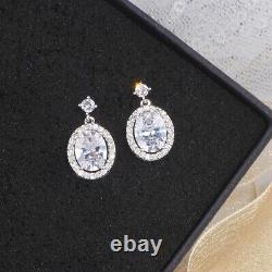 3.82Ct Oval Moissanite Accent 0.4Ct Round Diamond Halo Earring's 14kt White Gold
