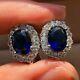 3.8ct Oval Lab Created Sapphire Halo Women's Stud Earrings 14k White Gold Finish