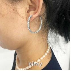 3. CTW Round Moissanite InSide&Out-Side Wedding Hoop Earring Solid 14K White Gold
