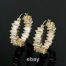 3 Ct Baguette Cut Moissanite Women's Huggie Hoop Earrings 14k Yellow Gold Plated