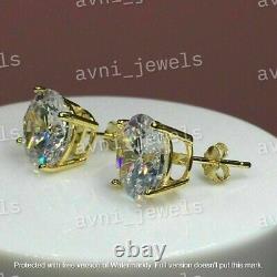 3 Ct Round Certified Moissanite Solitaire Earrings 14K Yellow Gold Finish