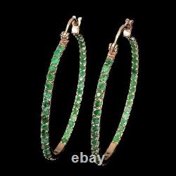 3 Ct Round Cut Simulated Emerald Big Huggie Hoop Earrings 14K Yellow Gold Finish
