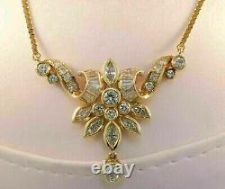 3 Ct Round Marquise Cut Simulated Diamond Cluster Pendant 14K Yellow Gold Plated
