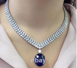 40Ct Simulated Sapphire Tennis Necklaces Gold Plated 925 Silver