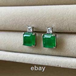 4CT Square Simulated Emerald & Diamond 925 Silver Stud Vintage Fashion Jewelry