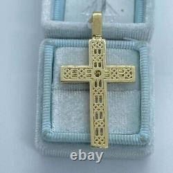 4Ct Baguette Cut Simulated Diamond Cross Pendant 14K Yellow Gold Over Free Chain
