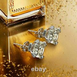 4Ct Cushion-Cut VVS1 Diamond Unique Design Stud Earrings 14K White Gold Finish