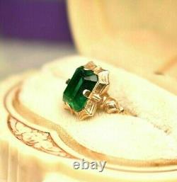 4Ct Emerald Cut Lab Created Green Emerald Engagement Ring 14K Yellow Gold Plated