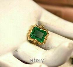 4Ct Emerald Cut Lab Created Green Emerald Engagement Ring 14K Yellow Gold Plated