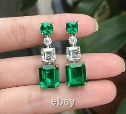 4Ct Emerald Lab Created Green Emerald Drop Dangle Earrings 14K White Gold Plated