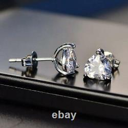4Ct Heart Cut Moissanite Simulated Diamond Stud Earrings 14K White Gold Finish