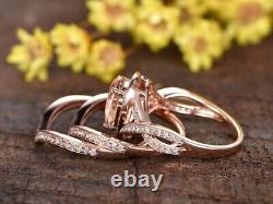 4Ct Infinity Pear Shape Morganite Engagement Ring Set Diamond 14K Rose Gold Over