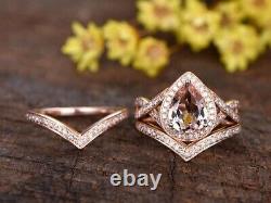 4Ct Infinity Pear Shape Morganite Engagement Ring Set Diamond 14K Rose Gold Over