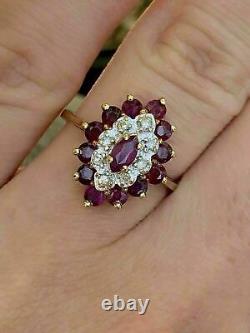 4Ct Marquise Cut Simulated Red Garnet Halo Women's Ring 14K Yellow Gold Plated