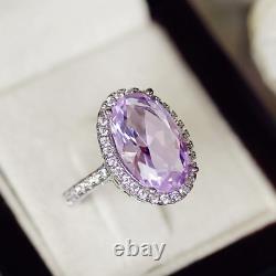 4Ct Oval Cut Lab Created Amethyst Engagement Ring 14K White Gold Silver Plated