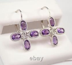 4Ct Oval Cut Simulated Amethyst Drop Dangle Earrings 14K White Gold Plated