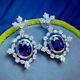 4ct Oval Cut Simulated Blue Sapphire Drop/dangle Earrings 14k White Gold Plated