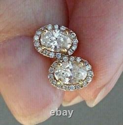 4Ct Oval Cut Simulated Moissanite Halo Stud Earrings 14K Yellow Gold Plated
