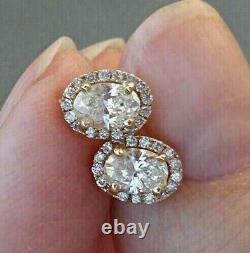 4Ct Oval Cut Simulated Moissanite Halo Stud Earrings 14K Yellow Gold Plated