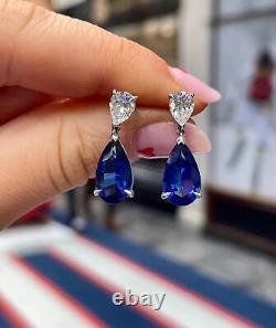 4Ct Pear Cut Simulated Blue Sapphire Drop/Dangle Earrings 14K White Gold Plated