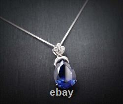 4Ct Pear Cut Simulated Blue Sapphire Women's Pendant Chain 14k White Gold Plated