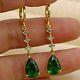 4ct Pear Cut Simulated Green Emerald Drop/dangle Earrings 14k Yellow Gold Finish