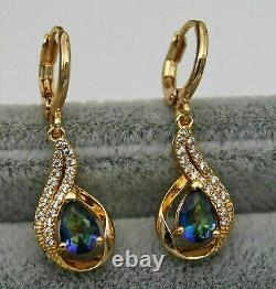 4Ct Pear Cut Simulated Sapphire Drop Dangal Earring14k Yellow Gold Plated Silver