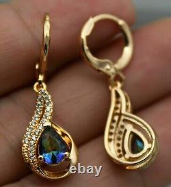 4Ct Pear Cut Simulated Sapphire Drop Dangal Earring14k Yellow Gold Plated Silver