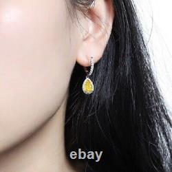 4Ct Pear Cut Simulated Yellow Citrine Drop Dangle Earrings 14K White Gold Plated
