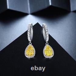 4Ct Pear Cut Simulated Yellow Citrine Drop Dangle Earrings 14K White Gold Plated
