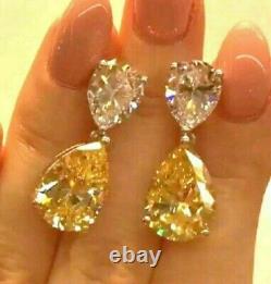 4Ct Pear Cut Yellow Citrine Lab Created Drop Dangle Earrings 14K White Gold Over