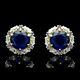 4ct Round Cut Simulated Blue Sapphire Halo Stud Earrings 14k Yellow Gold Plated