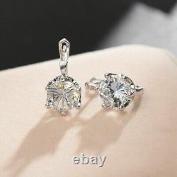4Ct Round Cut Simulated Diamond Drop & Dangle Earrings 14K White Gold Plated