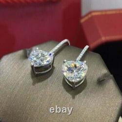 4.00Ct Heart Cut Moissanite Drop Dangle Earrings 14K White Gold Plated Silver